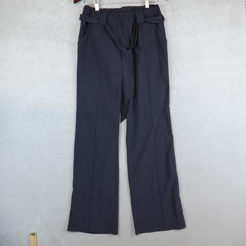 Athleta Destination Wide Leg Pant Women 6 Black Belted Pull On Full Length